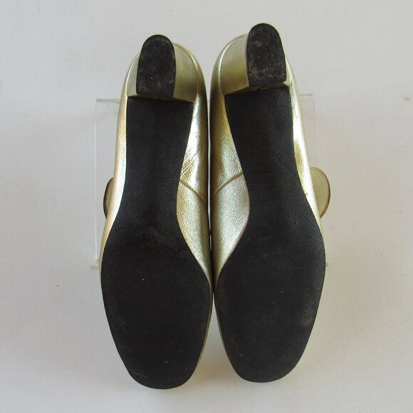 Vintage Town & Country Mary Janes Women's Metallic Leather Gold Pumps Shoes - Picture 8 of 12